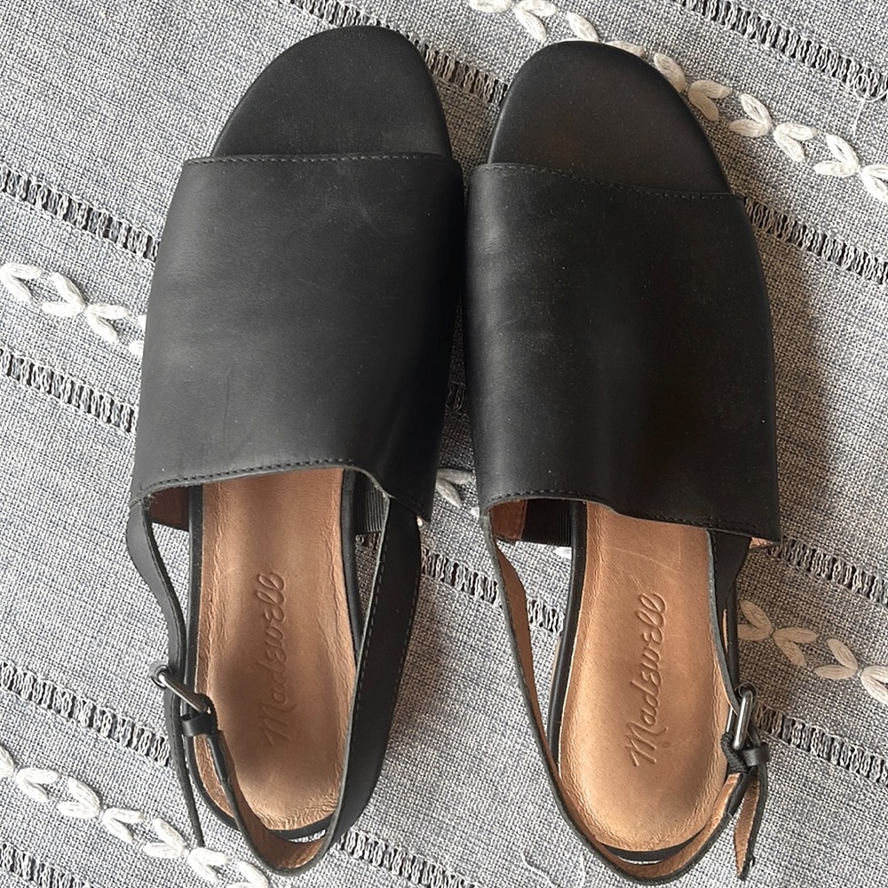 Madewell sling back black leather sandals 7.5